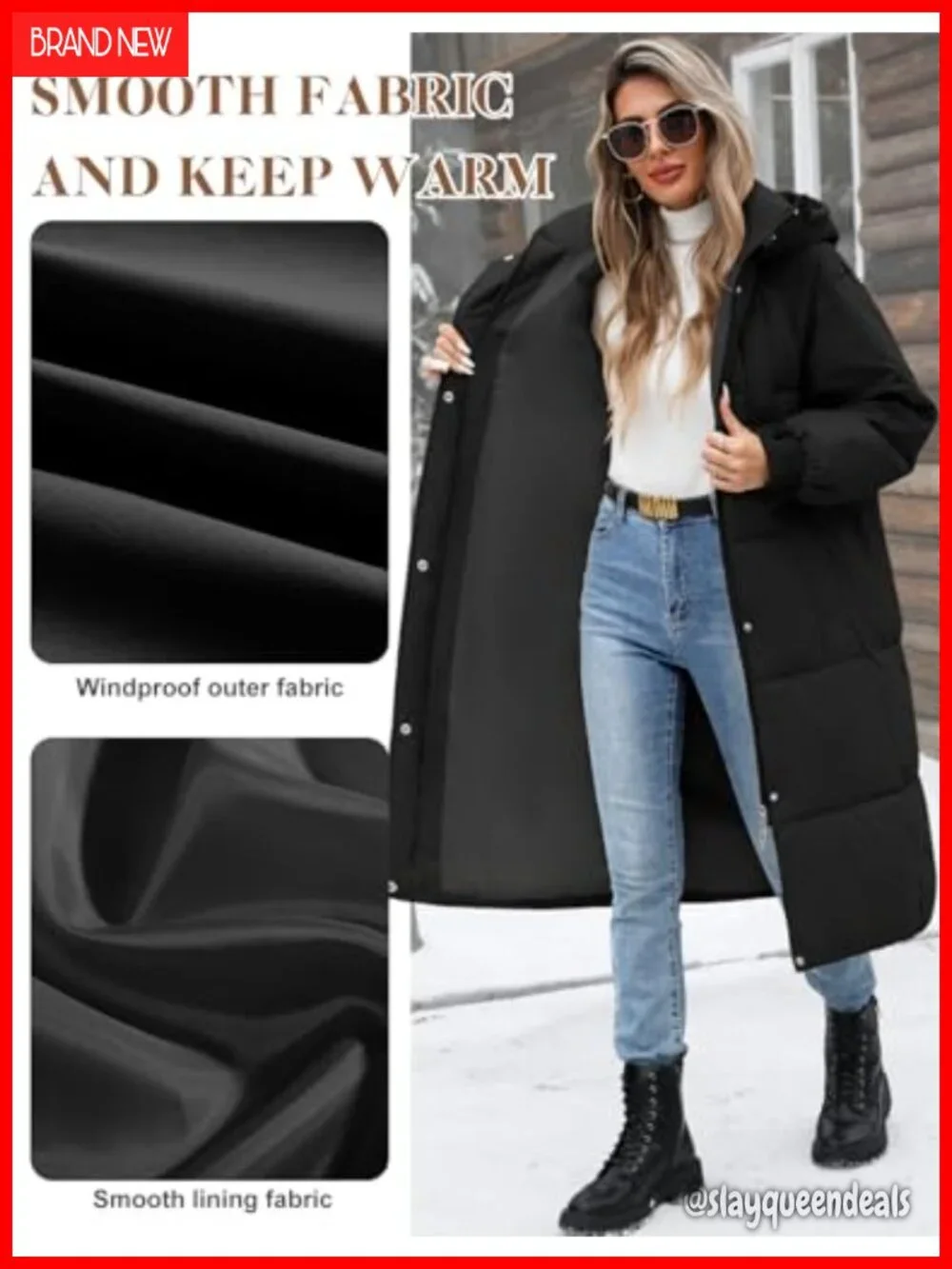 Winter Long Puffer Coat Hooded Parka Full Length Down Zip Front